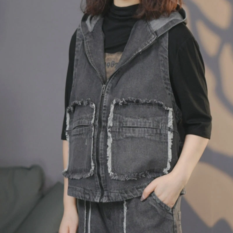 8703上衣-女士秋季新品潮流百搭牛仔马甲文艺复古大码女装妈妈装