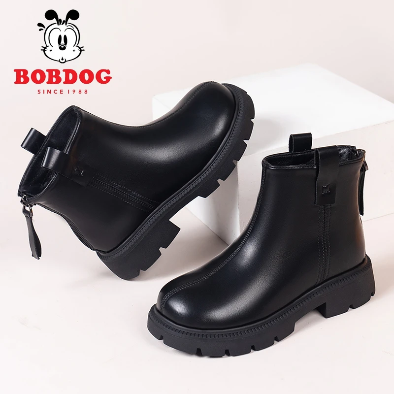 巴布豆马丁靴女童2025洋气短靴软底儿童皮靴靴子加绒新款宝宝秋冬