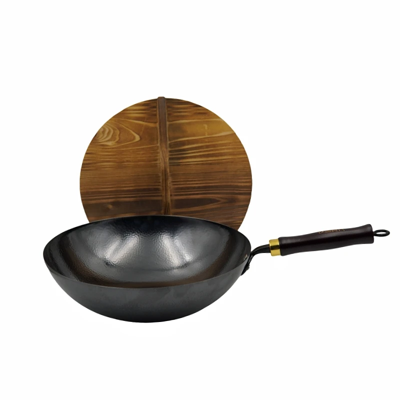 34cm亮光双面锤纹铁锅（手柄随机发） 健康无涂层物理不粘锅