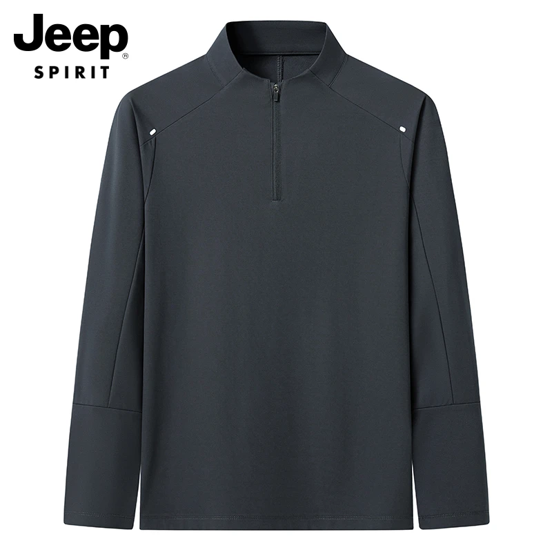 吉普立领上衣男士秋冬季宽松休闲半拉链卫衣2024新款百搭简约T恤