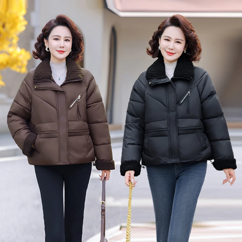 2024新款时尚妈妈冬装洋气棉服短款外套棉衣加厚保暖小个子面包服