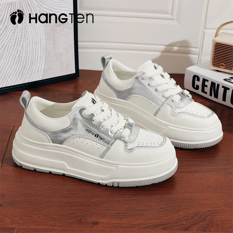 HANGTEN欢腾2024秋季新款女鞋时尚百搭厚底小白鞋增高网红款板鞋