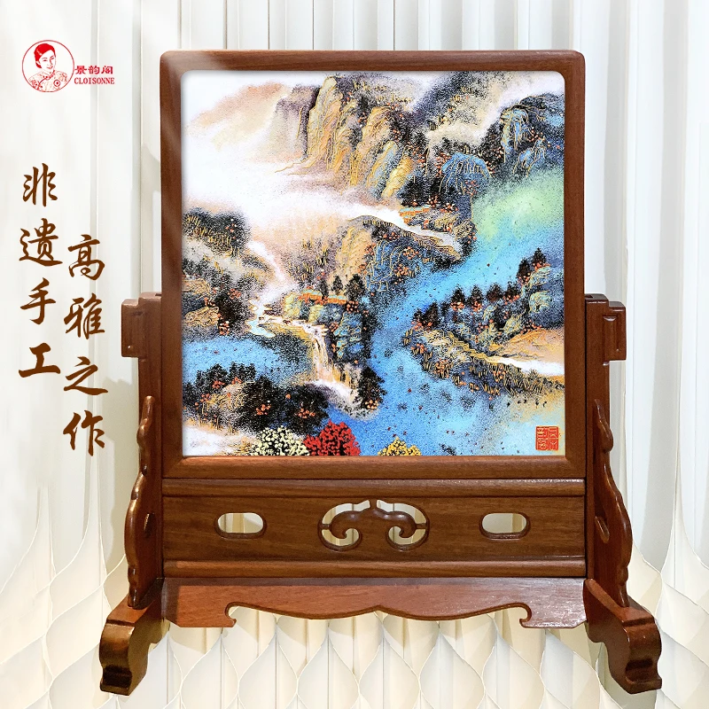 山水楼阁景泰蓝掐丝珐琅画diy材料包 非遗手工好寓意插屏装饰摆件