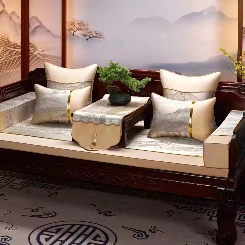 红木沙发坐垫中式椅垫古典棉麻绣花鸟实木家具圈椅罗汉床座垫定制