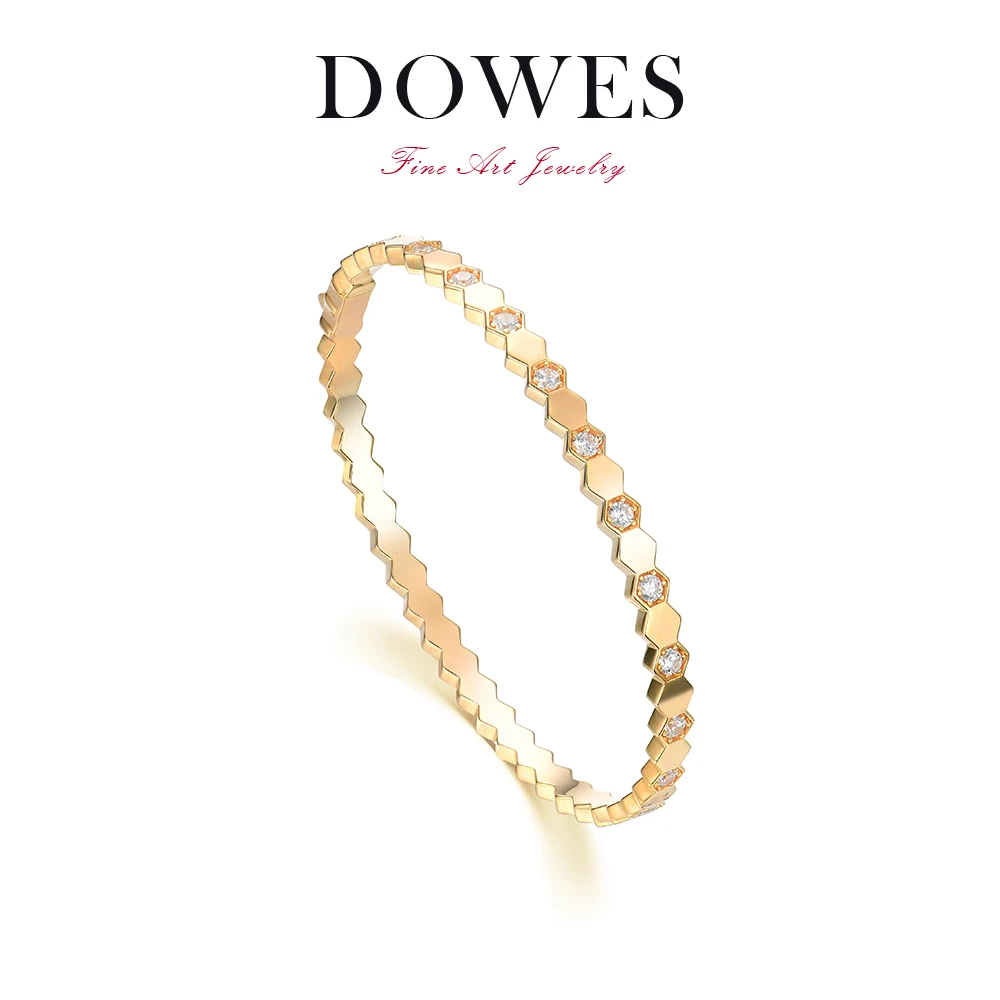 DOWES 925银合成锆石手镯 玫瑰金色蜂巢隔镶手镯