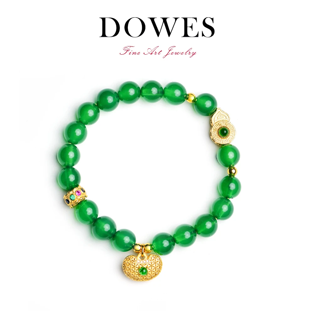 DOWES 925银合成锆石手链 【达人专属】8mm 吉祥三宝绿色手工手串
