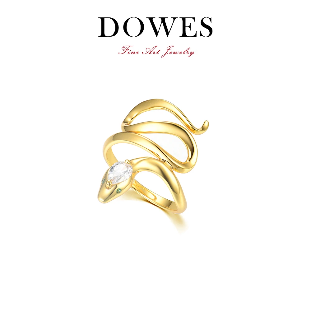 DOWES 925银合成锆石戒指 金色蛇戒指