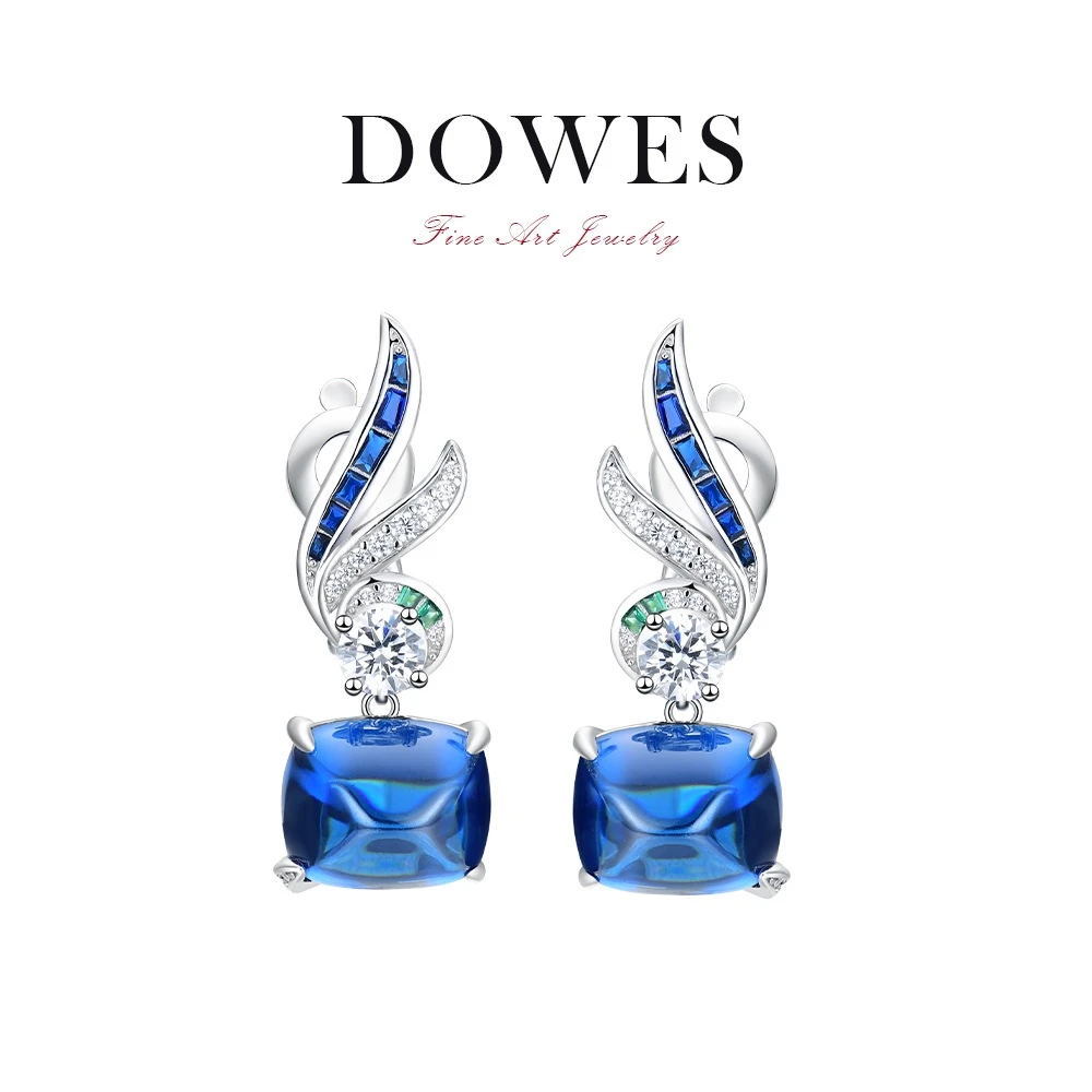 DOWES 925银合成锆石耳饰 蓝色唐塔型设计耳坠