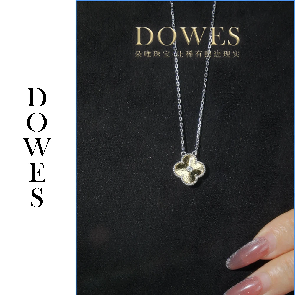 DOWES 链子925银合成锆石 金色单花项链
