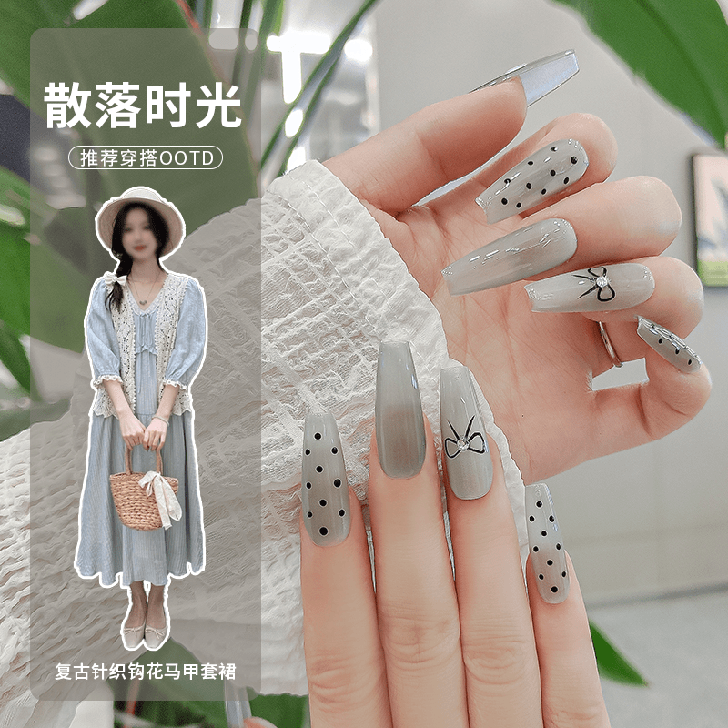 【散落时光】纯手工穿戴甲网红美甲猫眼波点轻奢穿戴甲