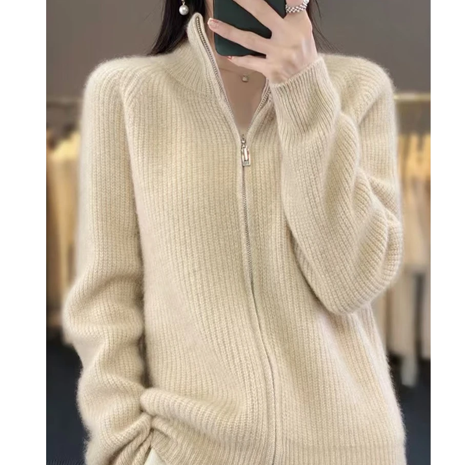 24年新款拉链开衫厚款纯色秋冬针织衫韩版百搭外穿女