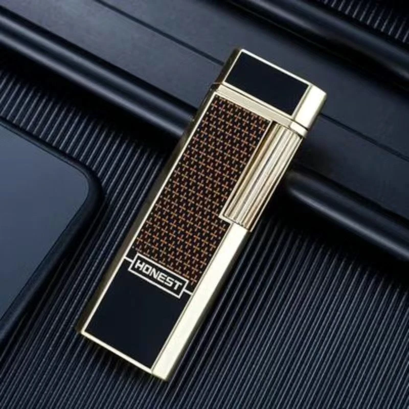 HONEST/百诚充气打火机超薄明火砂轮金属侧滑窄版个性创意礼物男