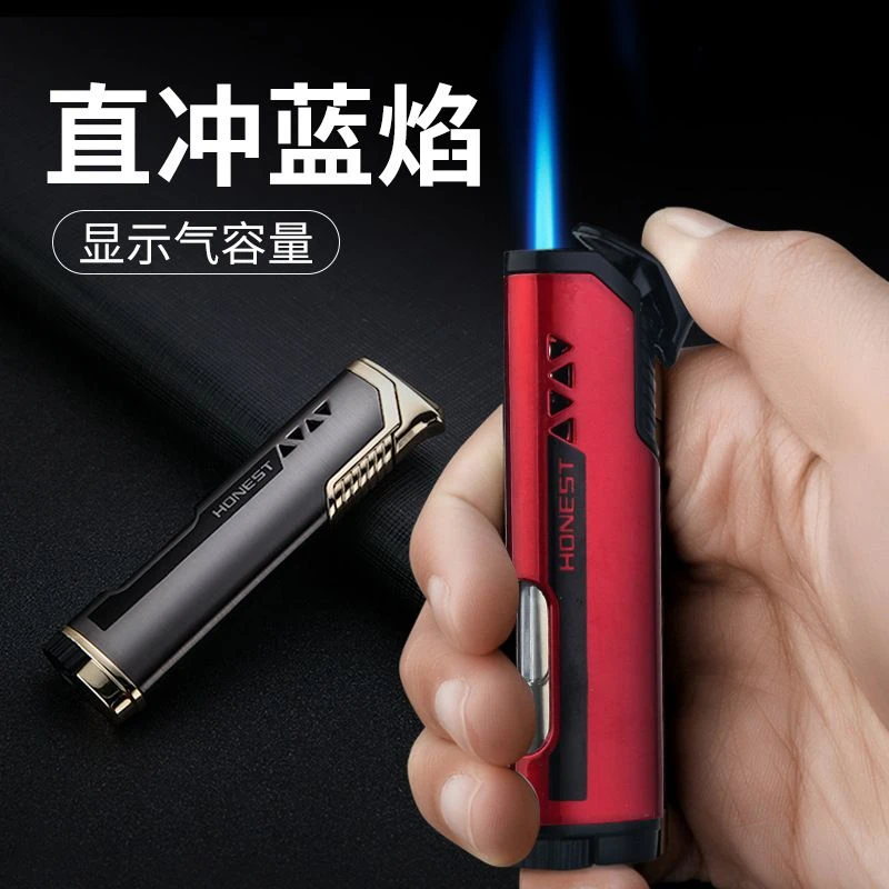 HONEST/百诚可充气防风打火机直冲蓝焰超薄高档个性创意男士礼物