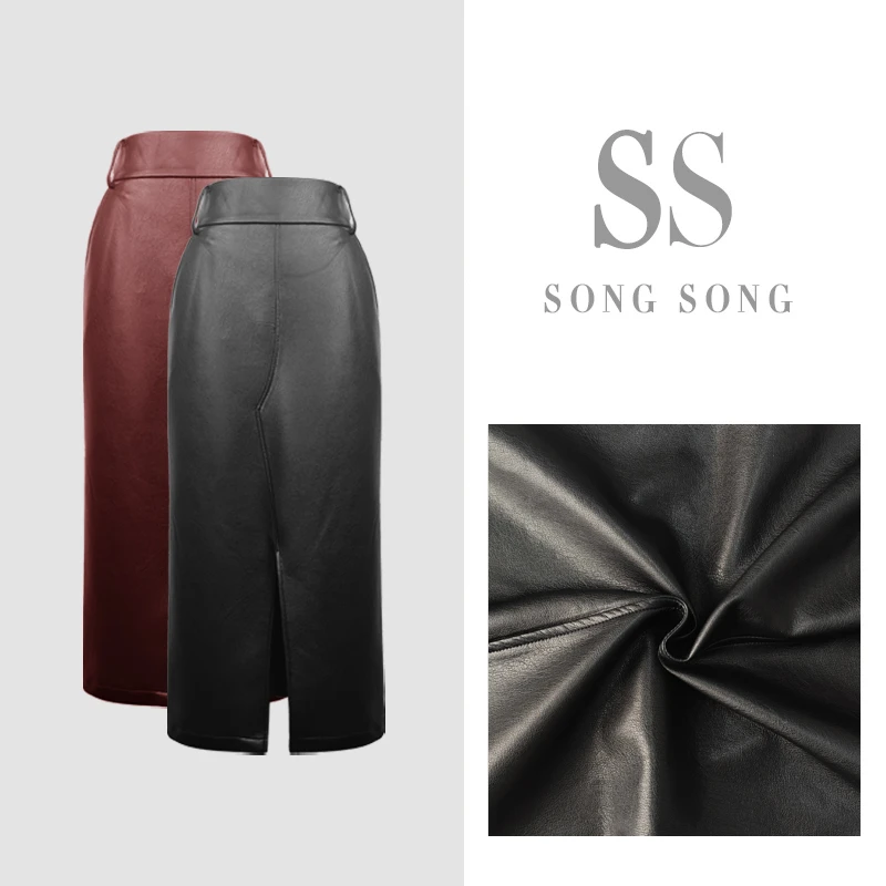 SONG-【媚亦华姿】原创冬款PU开叉气质百搭时尚显瘦设计款半身裙