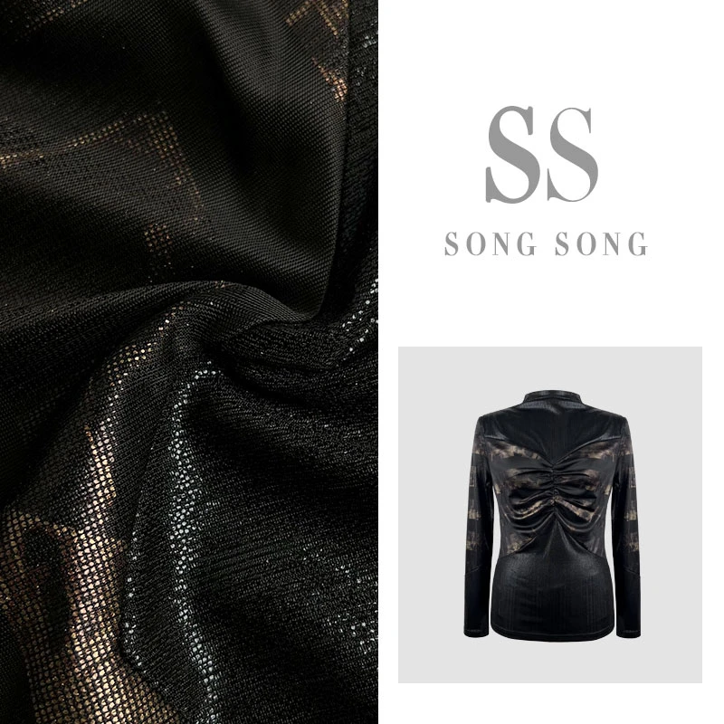 SONG-原创秋冬【都市丽人】气质拼色捏褶显瘦长袖上衣