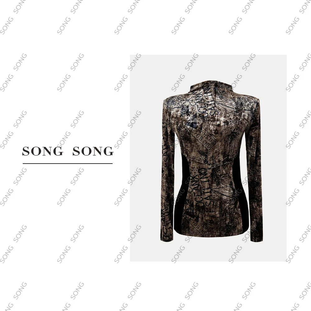 SONG-原创轻奢【高定丝绒拼接小蛮腰修身显瘦长袖上衣】