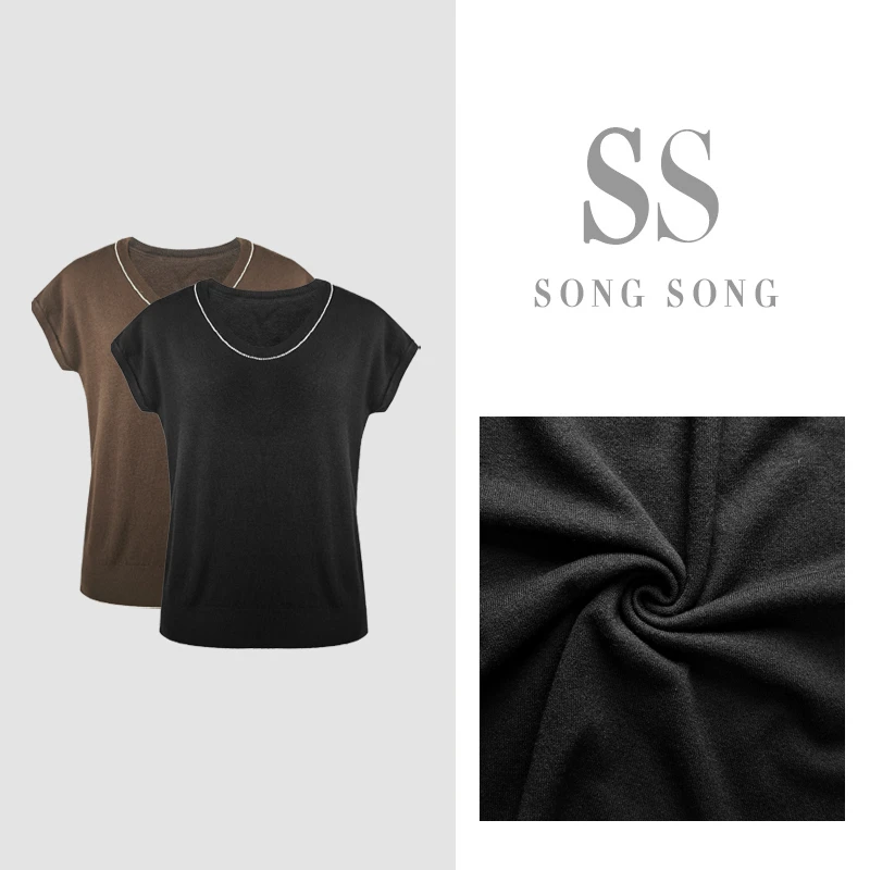 SONG-【韵律织纹】原创新款时尚显瘦百搭针织设计款短袖上衣
