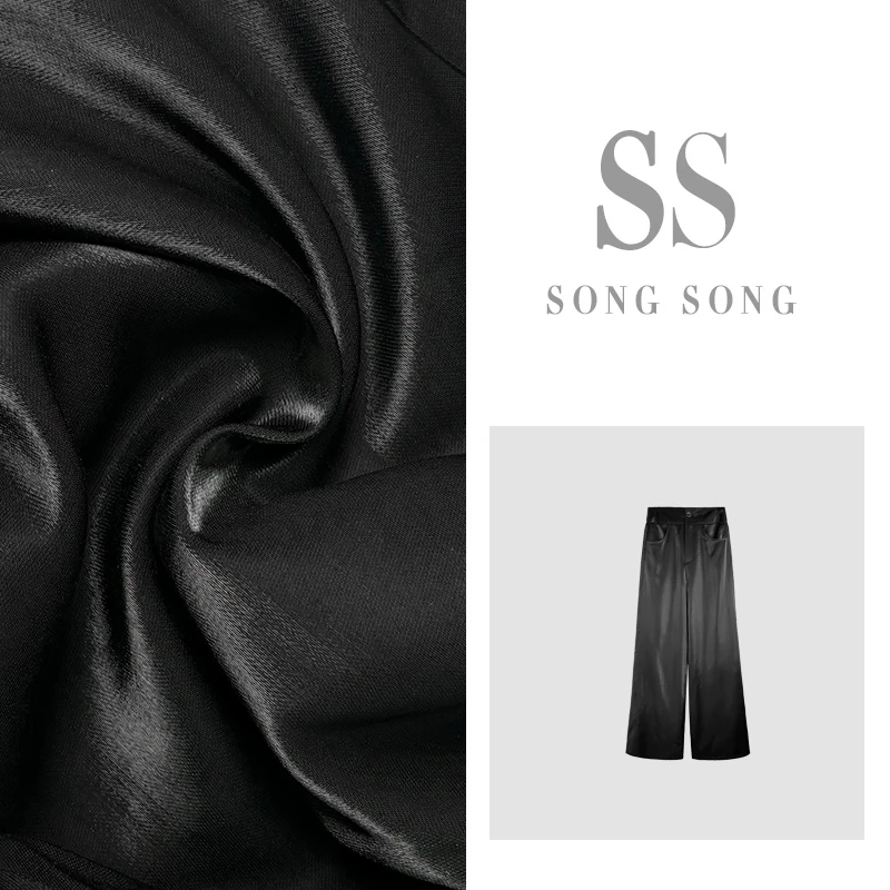 SONG-【模特范】原创新款黑色轻奢宽松显瘦直筒时髦精致设计感长裤