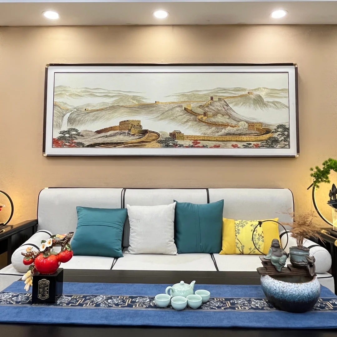 2024万里长城织锦绣装裱客厅沙发背景墙高端绣装饰画新中式苏绣画