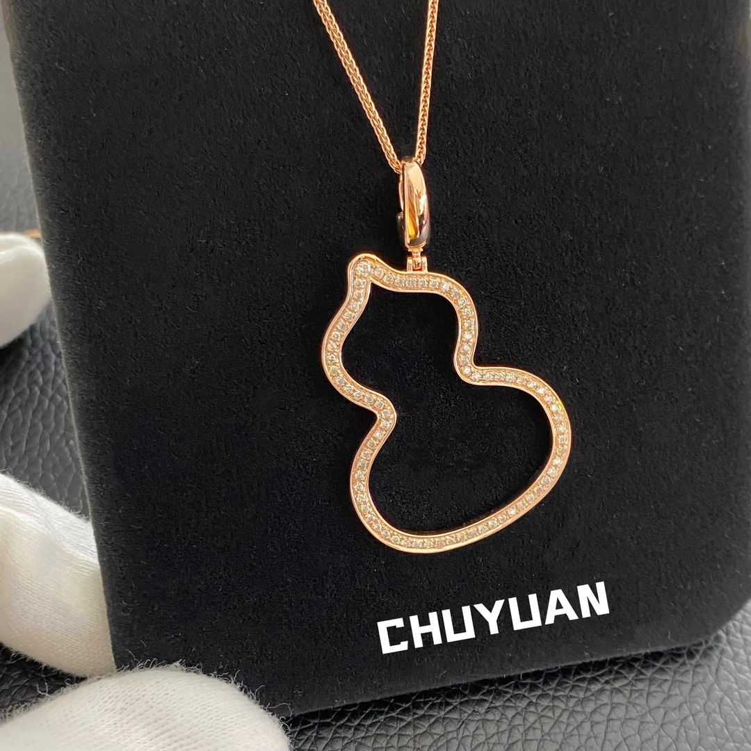 天然钻石超大号镂空葫芦18k金单吊坠 满钻葫芦气质款