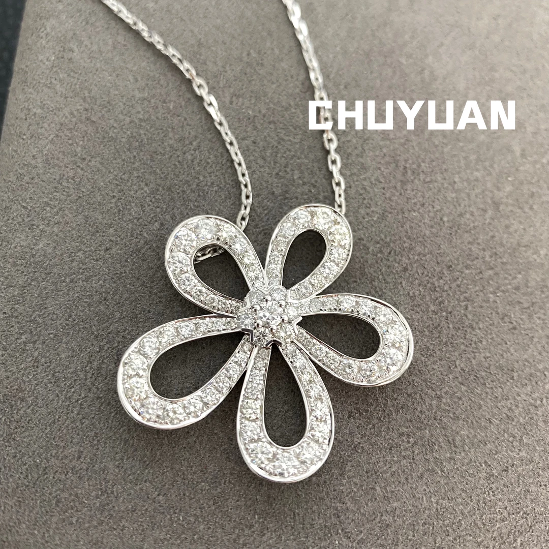 13克左右大花天然钻石项链 2.37克拉高定格桑花 24小时鉴赏期