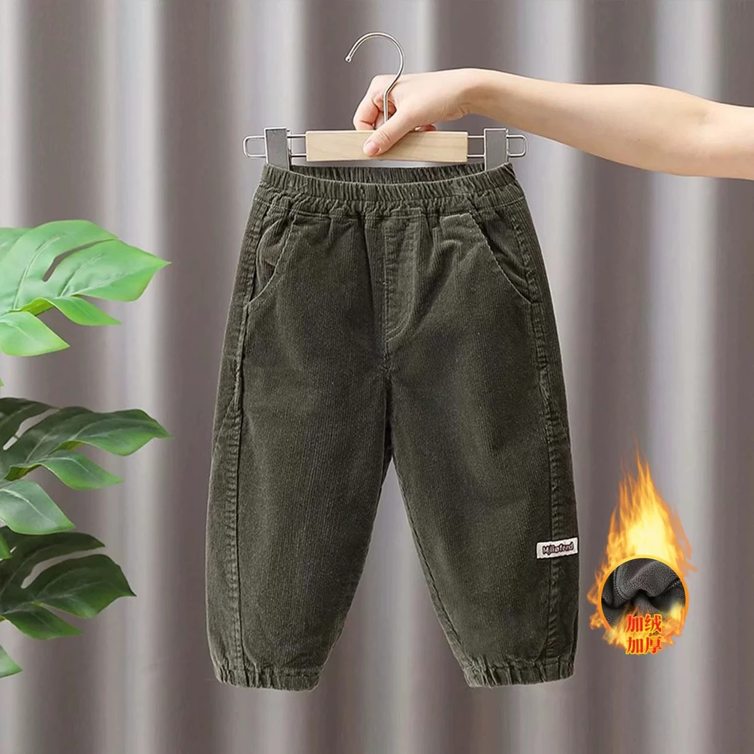 男童裤子秋冬季今年新款儿童条绒加绒裤男孩冬装宝宝一体绒加厚