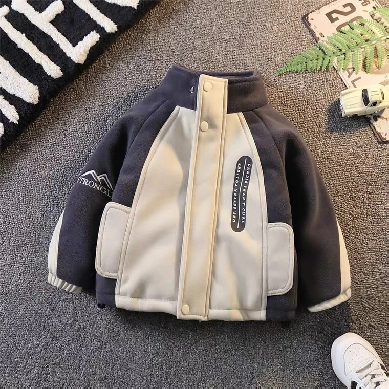 男童外套秋冬2025新款宝宝奥利绒男孩酷帅衣服儿童加绒加厚派克服