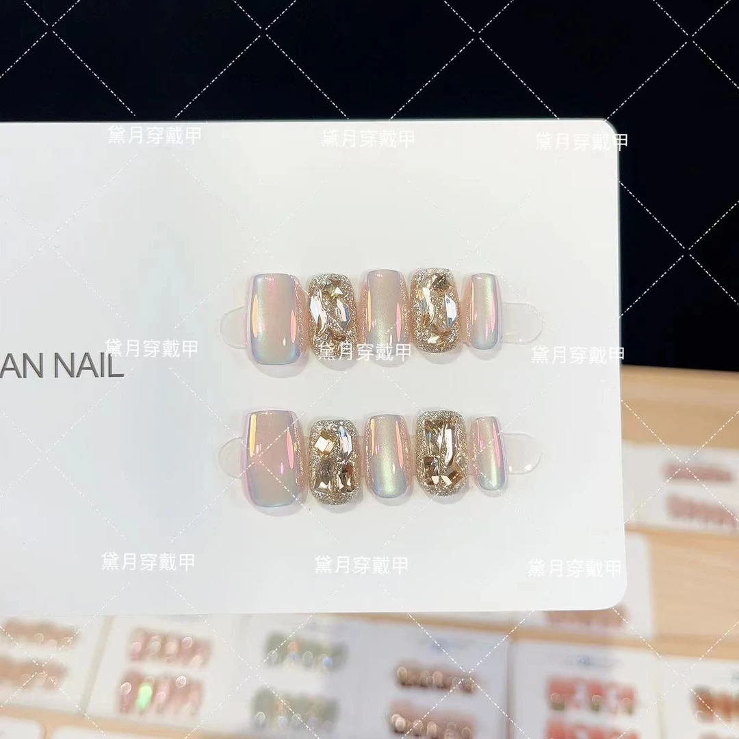 梦桥纯手工光疗美甲贴果冻贴片指甲穿戴甲美白简约梯形