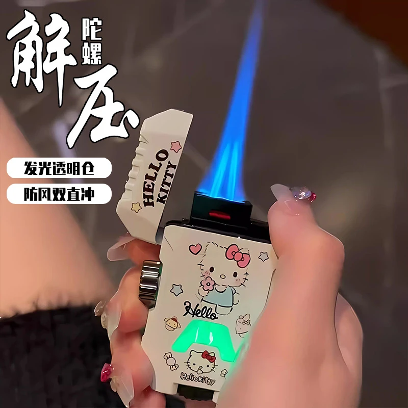 卡通透明解压陀螺打火机七彩灯双火直冲创意个性礼品送男女生礼物