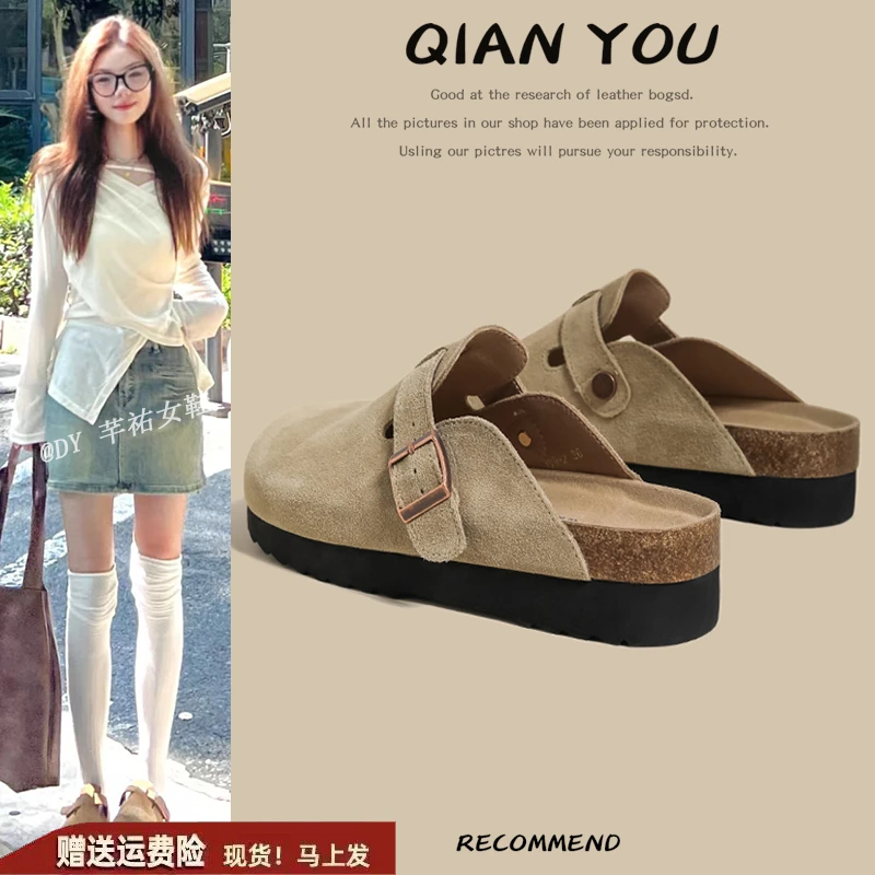 休闲勃肯鞋半拖平底钓鱼博肯鞋女2024年夏季新款时尚百搭包头拖鞋