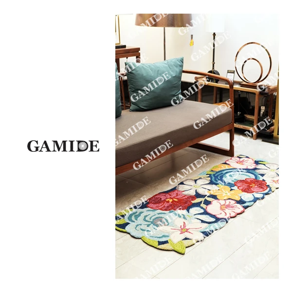 A出口复古纯手工枪刺美式地毯地垫涤纶家用现代客厅卧室轻奢消平