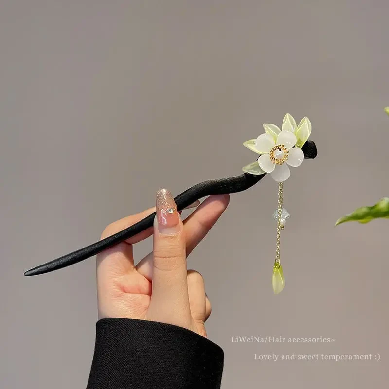 古风流苏旗袍盘发簪女夏天汉服头饰木质发钗气质简约中式日常超仙