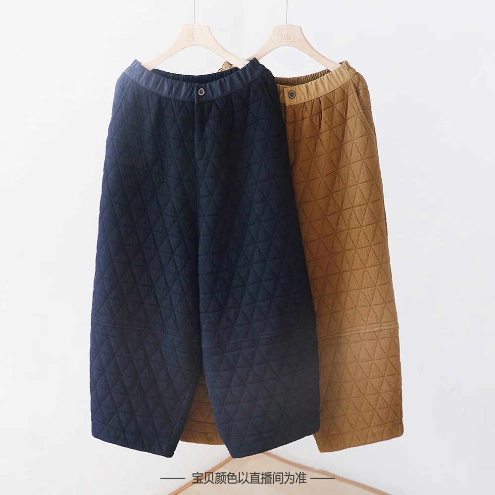 冬季加厚保暖菱格刀切棉夹棉棉裤 女休闲裤宽松高腰阔腿裤子3SP76