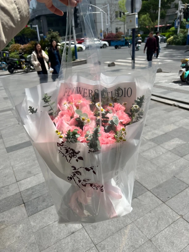 国风花卉中号网红鲜花手提袋.高级花束袋.鲜花外卖配送袋