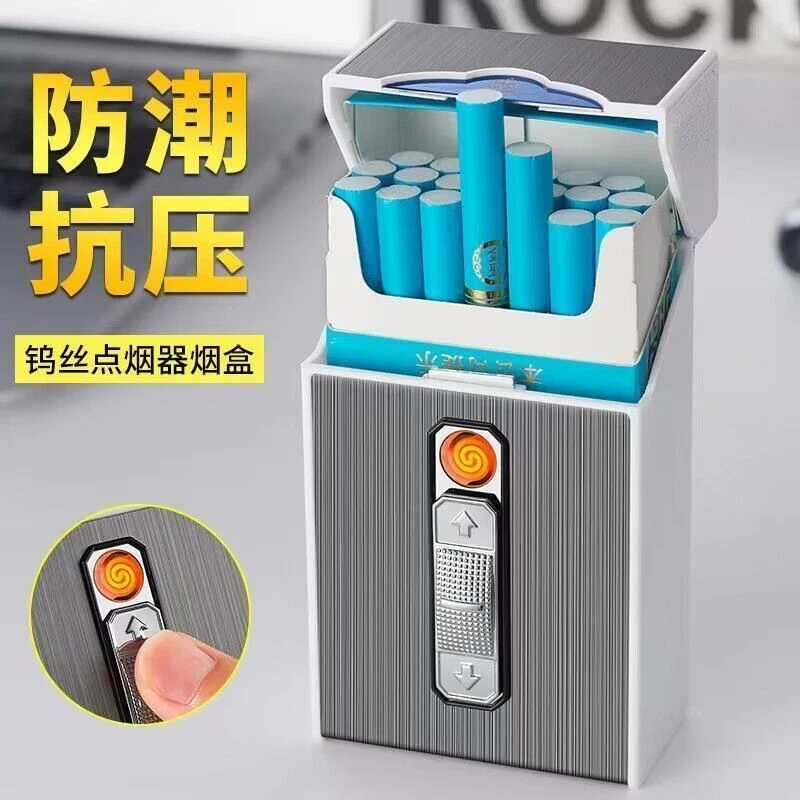 充电打火机烟盒一体20只装男创意个性便携粗细盒整盒装烟盒子防风