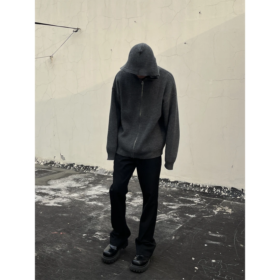 OK家 连帽高领毛衣 开衫简约百搭休闲慵懒氛围拉链外穿长袖毛衣