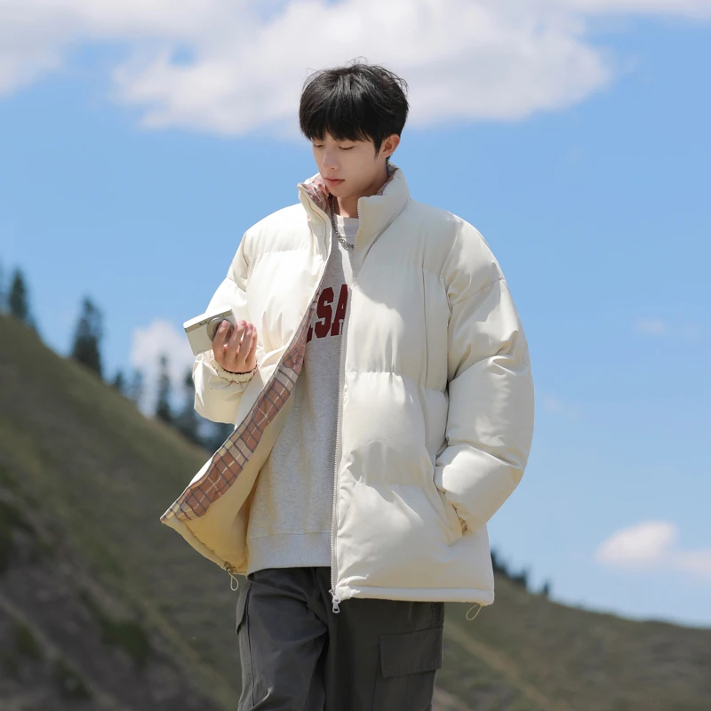 双拉链格子棉衣冬季加绒加厚保暖棉袄子冬装男生棉服潮牌港风外套