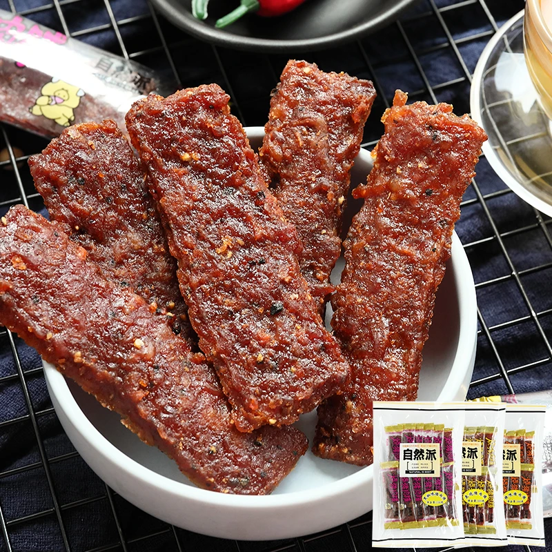 自然派食品猪肉干黑椒味/辣味/炭烧猪肉脯休闲肉香充饥100g多味道