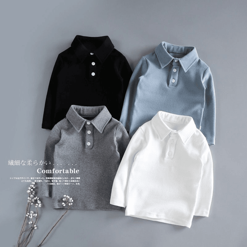 儿童秋冬新款翻领衬衫男童宝宝柔软加厚长袖T恤弹力打底衫