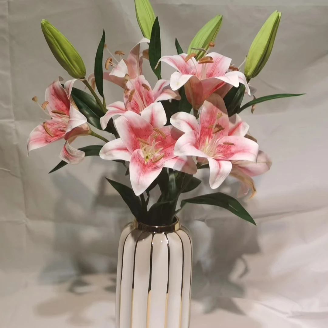 三头百合造型，高80公分花头10手工金麦穗客厅黄金高雅装饰工艺