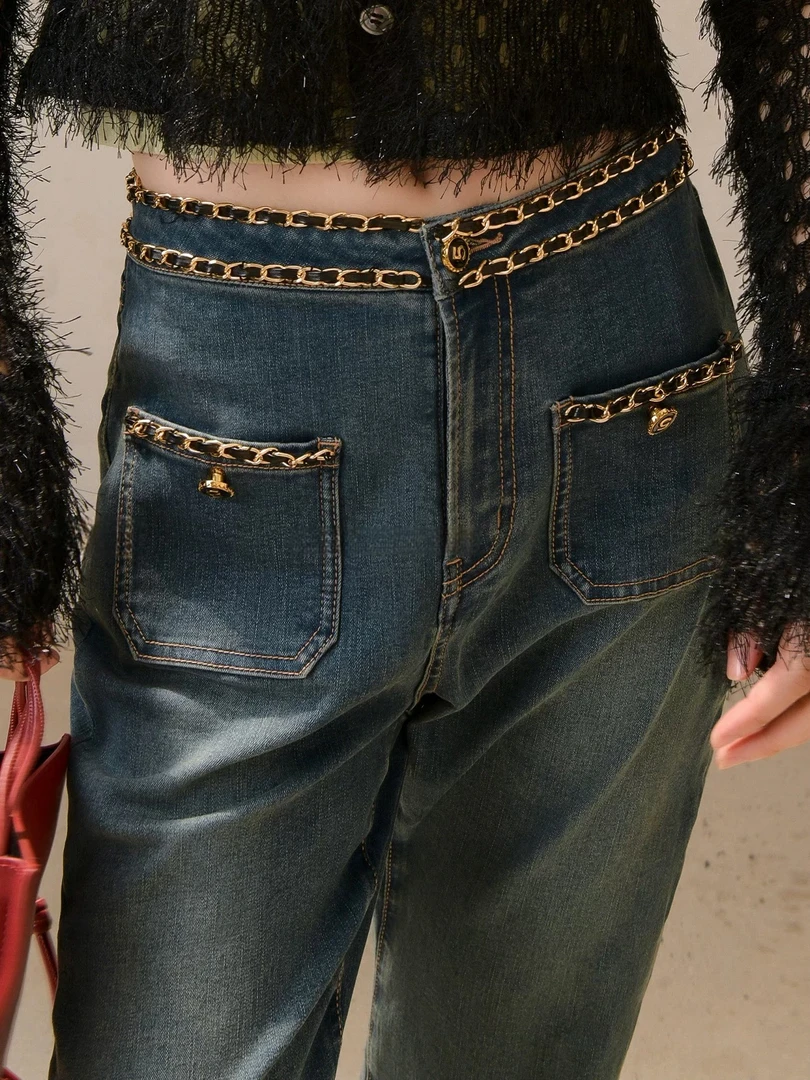 子芸定制【加州辣妹】百搭复古潮流秋季设计师牛仔裤JJQ4NZK5222