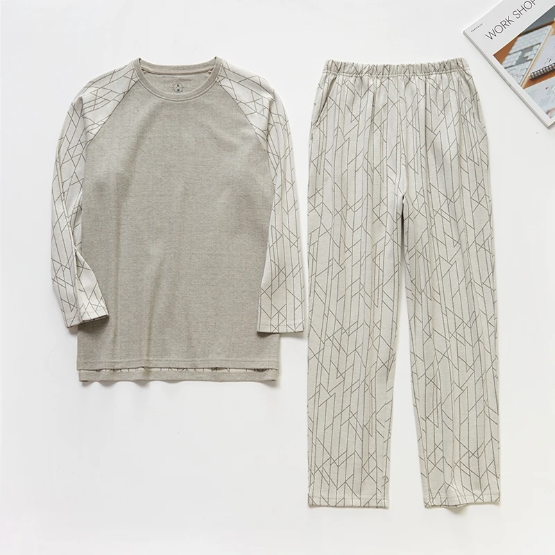 敦煌有机彩棉 素道情侣保暖套装 男女针织内衣 长袖秋衣秋裤圆领