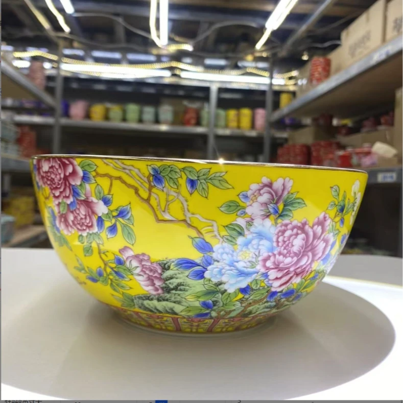 【牡丹8英寸大奥碗】景德镇中式宫廷珐琅彩骨质瓷金边牡丹家用大碗
