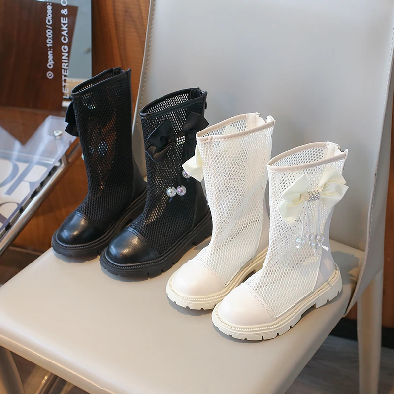女童靴子公主靴儿童马丁靴夏新薄款网靴春秋镂空单鞋女孩高筒长靴