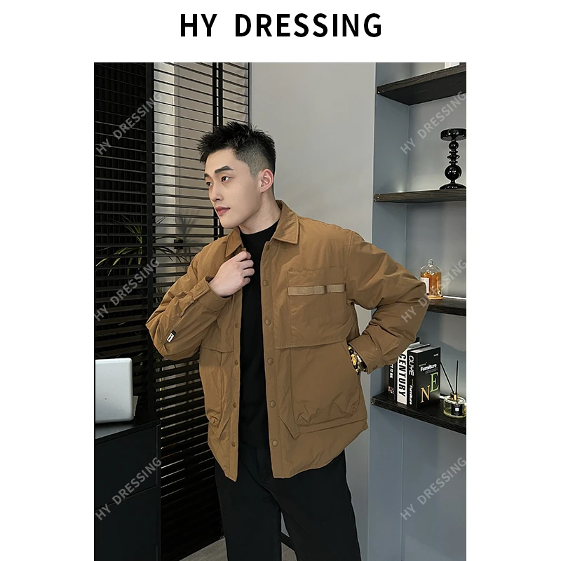 HY穿搭】秋冬季轻薄羽绒服男翻领拼接休闲时尚户外轻薄外套男763