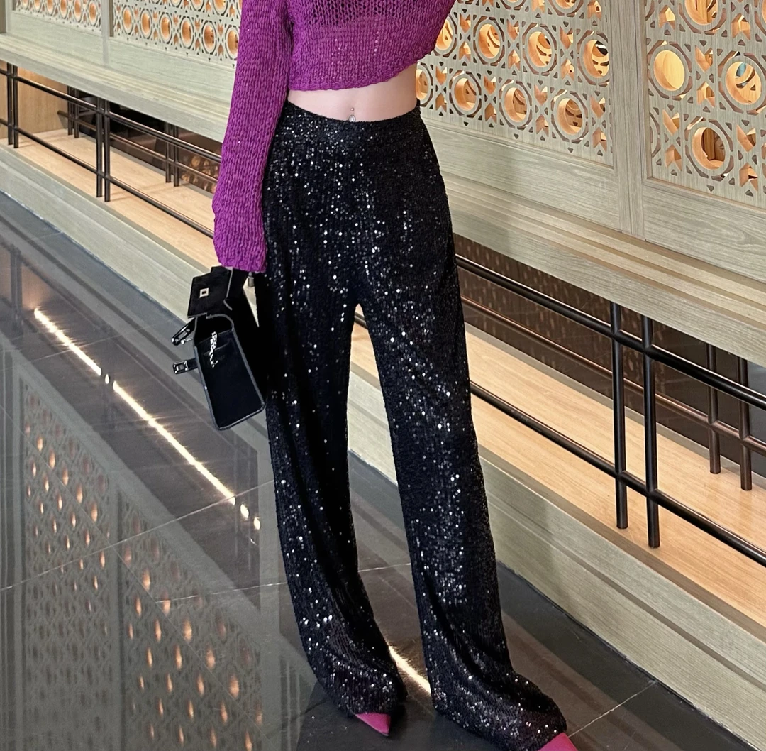 XIA.【泰国夜市】高定亮片直筒阔腿裤显瘦（会掉黑色亮片）