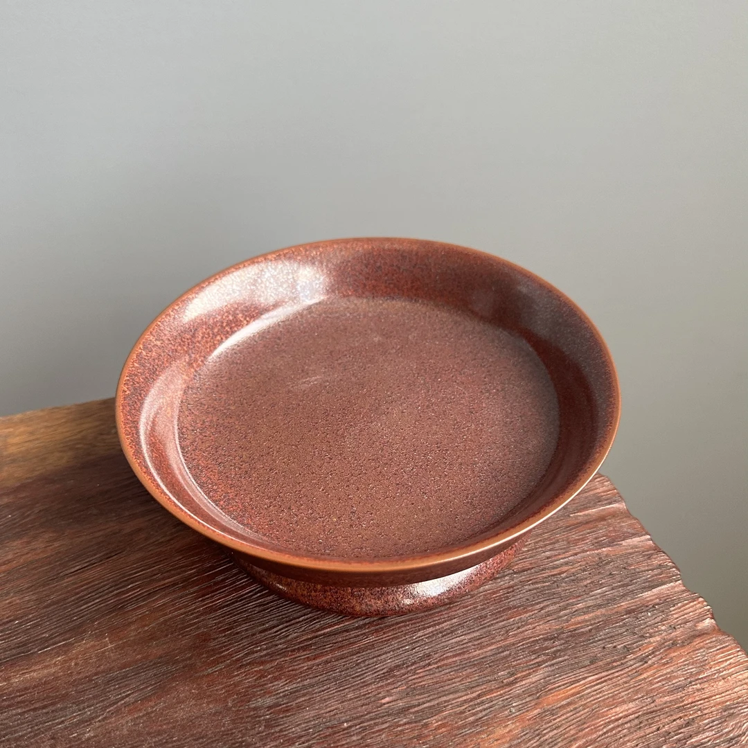 【悦窑】胭脂红高足壶承.1433.中式复古壶承干泡盘陶瓷茶具茶道