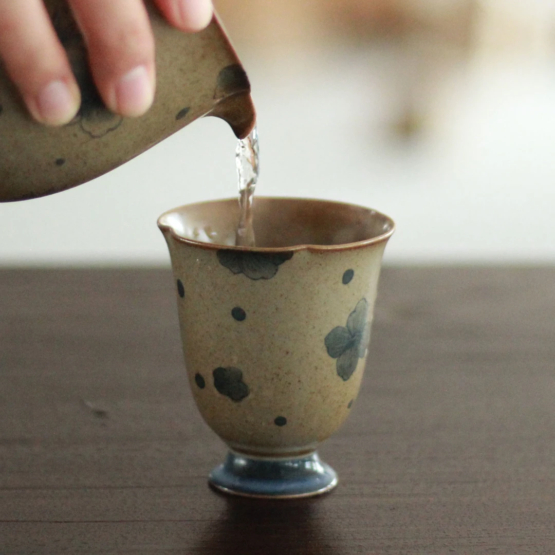 【岩悟】幸运花口杯.3202.老陶泥茶器高端茶具家用中式复古陶瓷茶杯