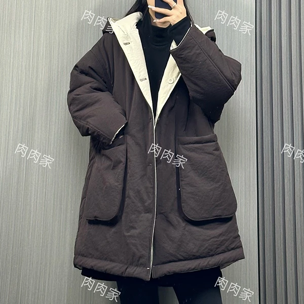 肉肉 2024年冬季百搭休闲双面穿加厚洋气显瘦连帽棉服