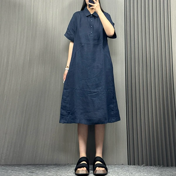 肉肉 2024年夏季新款原创休闲百搭苎麻宽松大码洋气显瘦连衣裙